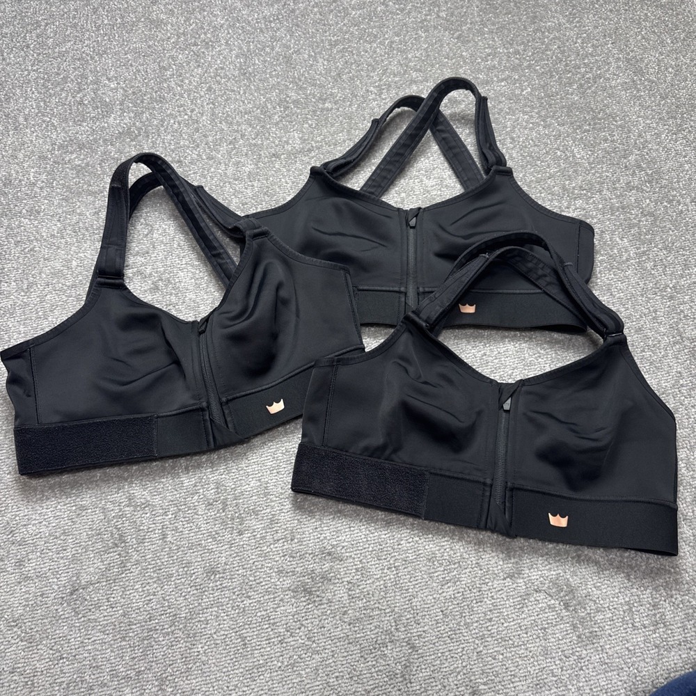 Lot Of 3 Shefit Luxe Black Adjustable Sport Bras Front Zip